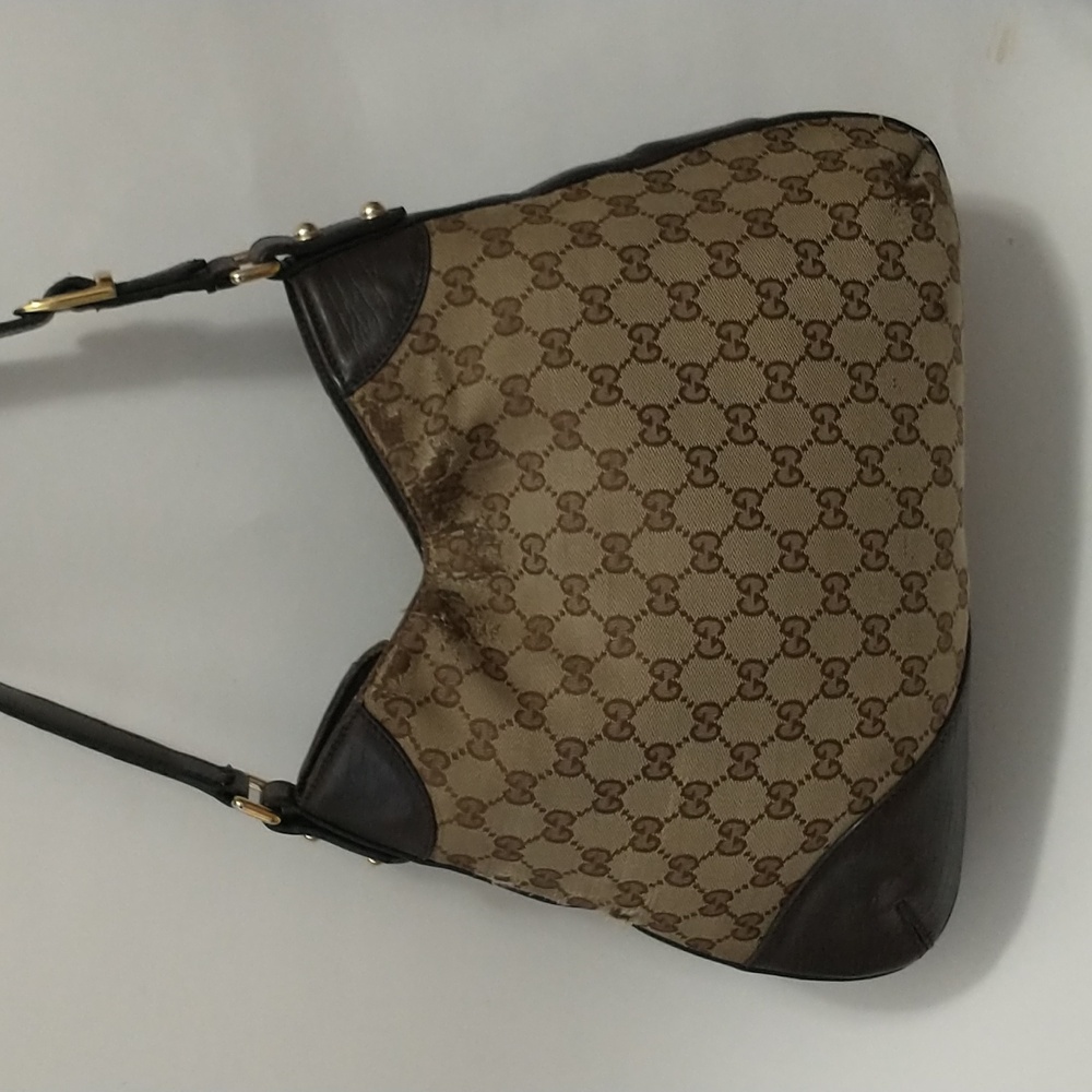 💯 Authentic GUCCI Brown and Cream GG Monogram Canvas Shoulder Bag - Picture 13 of 16